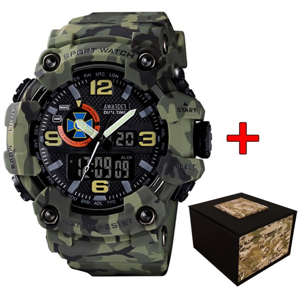 Чоловічий тактичний годинник Awarder 002 СБУ Camo Green з комбінованим циферблатом та захистом 5 ATM