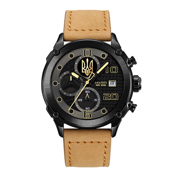 Мужские наручные часы Awarder 016 Black-Light Brown с золотистым Трезубцем