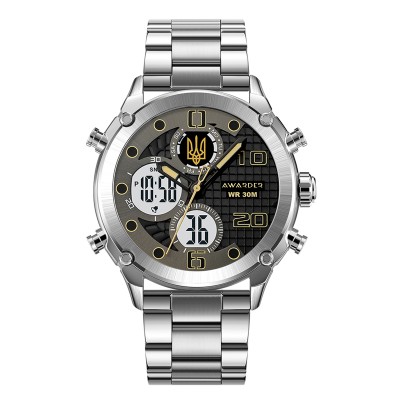 Годинник наручний Awarder 017 Тризуб Золото Silver-Black-White Steel