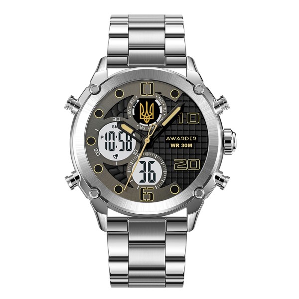 Годинник наручний Awarder 017 Тризуб Золото Silver-Black-White Steel зі сталевим браслетом