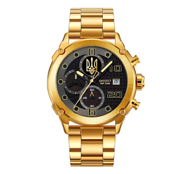 Мужские наручные часы Awarder 016 Тризуб Gold-Black Steel в золотистом корпусе