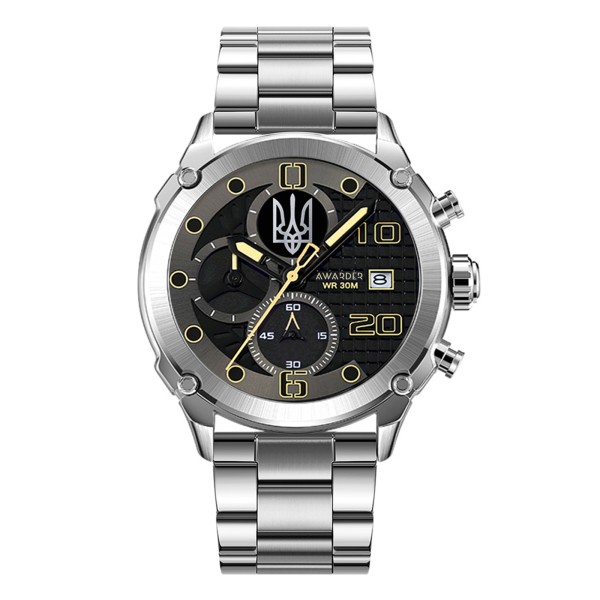 Часы наручные Awarder 016 Тризуб Silver-Black Steel серебристые с черным циферблатом