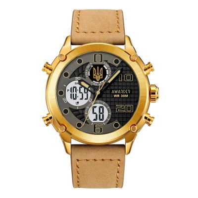 Годинник наручний Awarder 017 Тризуб Золото Gold Light Brown