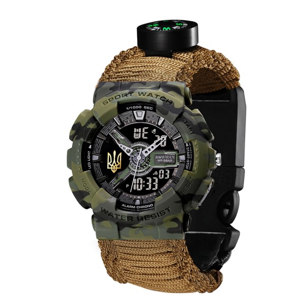 Часы наручные Awarder 005 Тризуб золото Camo Green с паракордовым ремешком Khaki и коробкой