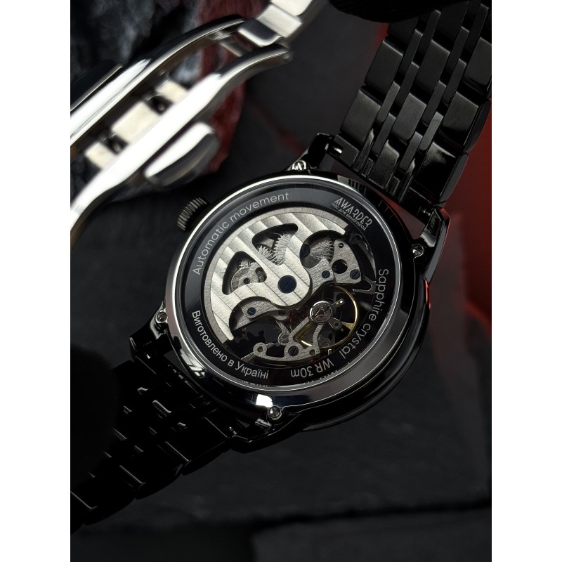 Мужские механические часы Awarder 043 Де би не був All Black Steel Automatic с сапфировым стеклом