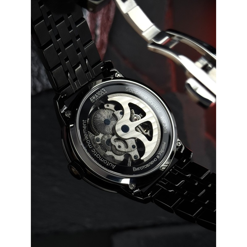 Мужские механические часы Awarder 043 Де би не був All Black Steel Automatic с сапфировым стеклом