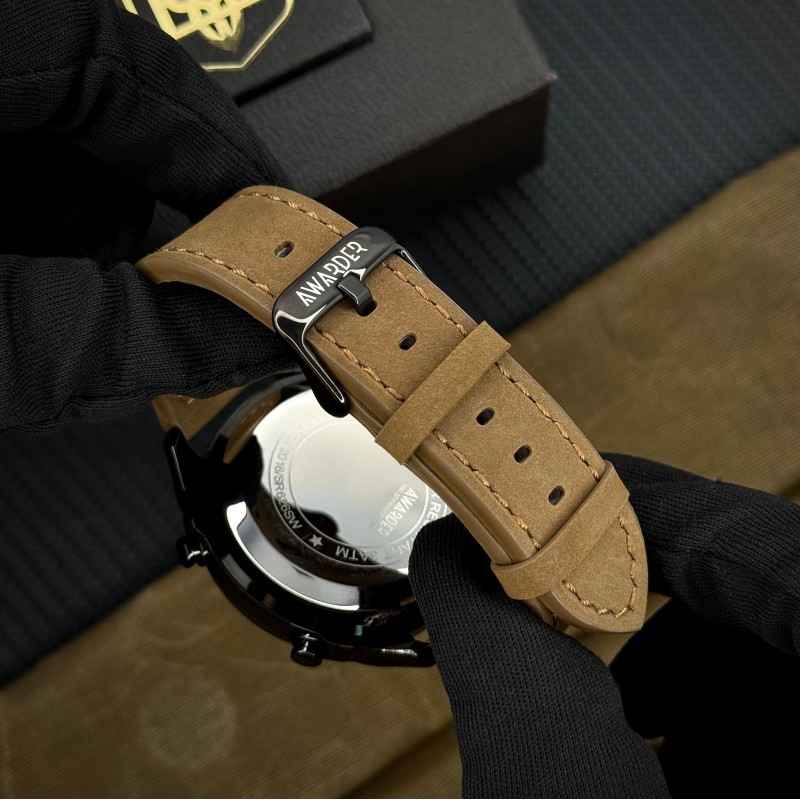 Мужские наручные часы Awarder 017 Тризуб золото Black-Brown с комбинированным циферблатом и подсветкой