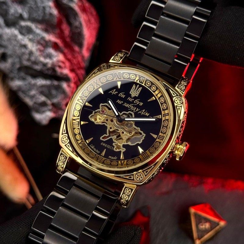 Мужские механические часы Awarder 021-3D Де би не был Gold-Black Steel с автоподзаводом