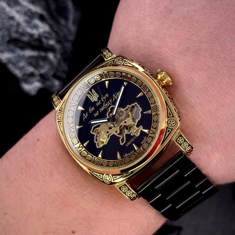 Мужские механические часы Awarder 021-3D Де би не был Gold-Black Steel с автоподзаводом