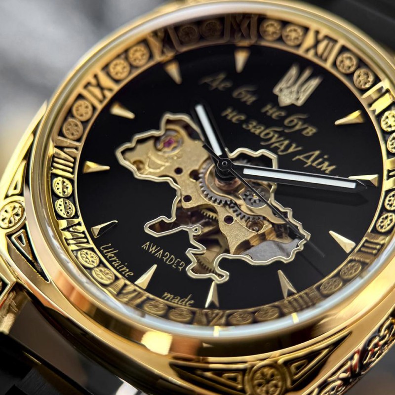 Мужские механические часы Awarder 021-3D Де би не был Gold-Black Steel с автоподзаводом