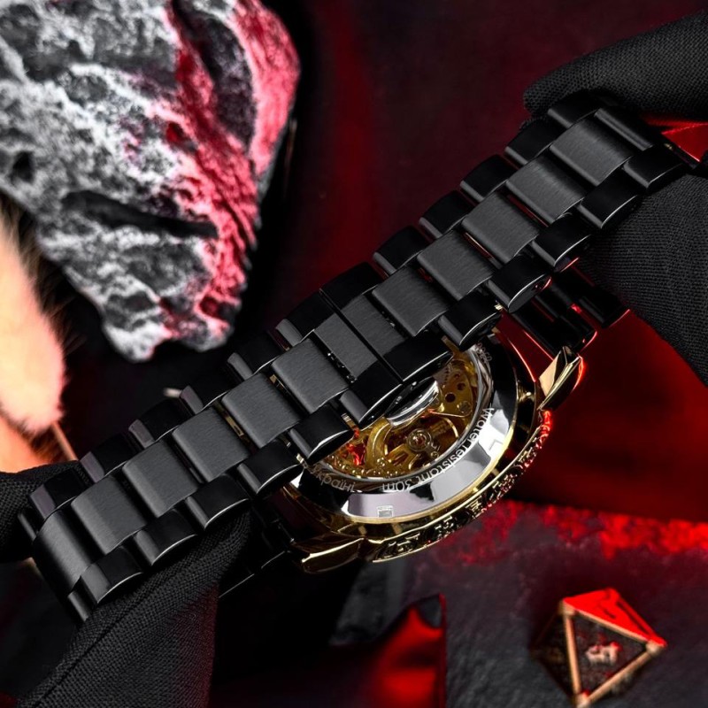 Мужские механические часы Awarder 021-3D Де би не был Gold-Black Steel с автоподзаводом