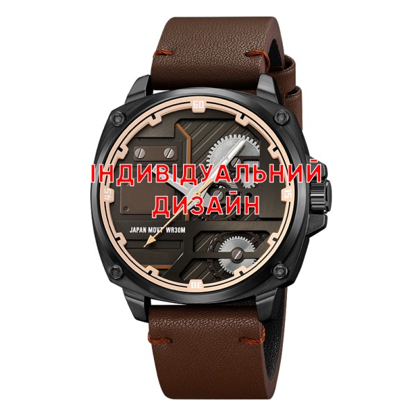 Мужские наручные часы Awarder 029 Black-Brown с индивидуальным дизайном и кожаным ремешком