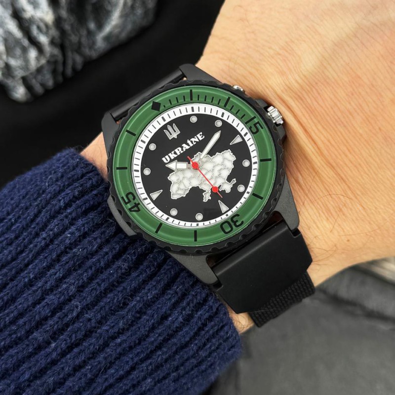 Часы наручные Awarder 031 Ukraine Black-Green тактические спортивные с водозащитой 5 ATM