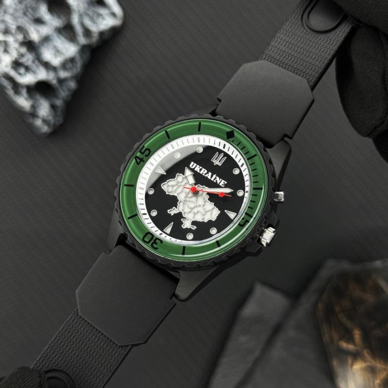 Часы наручные Awarder 031 Ukraine Black-Green тактические спортивные с водозащитой 5 ATM
