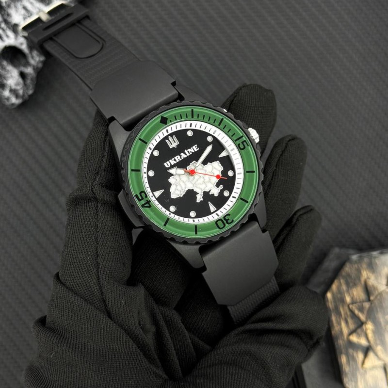 Часы наручные Awarder 031 Ukraine Black-Green тактические спортивные с водозащитой 5 ATM
