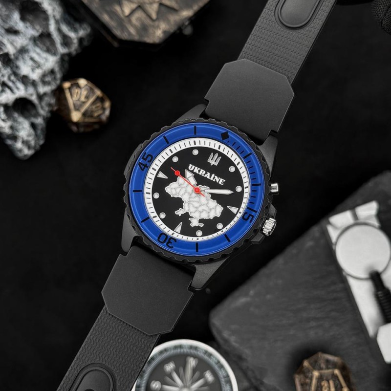 Часы наручные Awarder 031 Ukraine Black-Blue спортивные с водонепроницаемостью 5 ATM