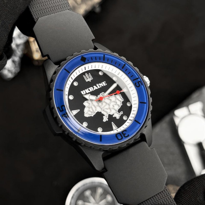 Часы наручные Awarder 031 Ukraine Black-Blue спортивные с водонепроницаемостью 5 ATM