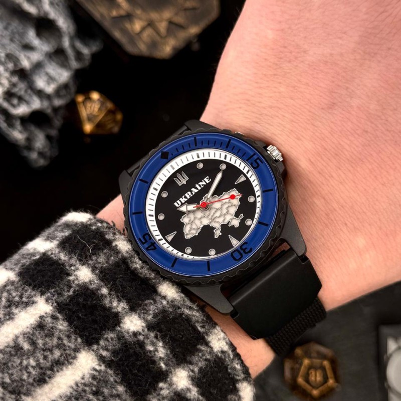 Часы наручные Awarder 031 Ukraine Black-Blue спортивные с водонепроницаемостью 5 ATM