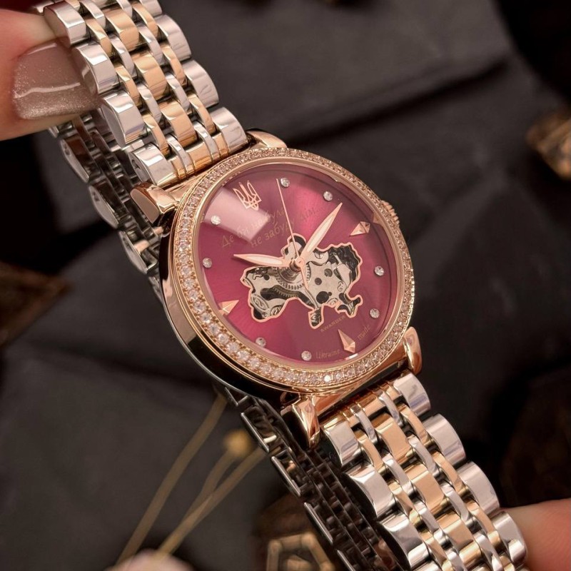 Женские механические часы Awarder 047 Silver-Gold-Pink с автоподзаводом и розовым циферблатом