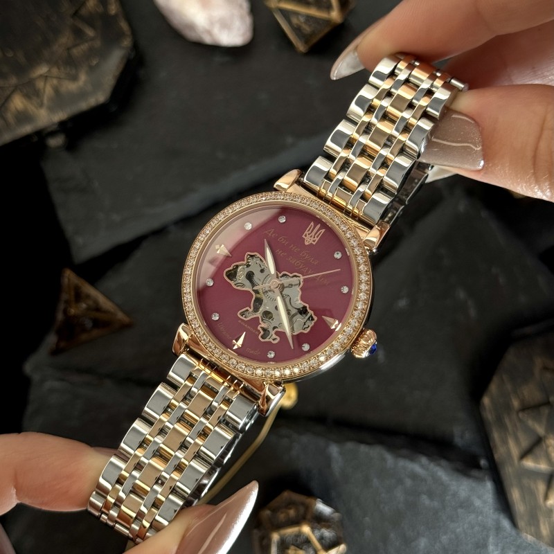 Женские механические часы Awarder 047 Silver-Gold-Pink с автоподзаводом и розовым циферблатом