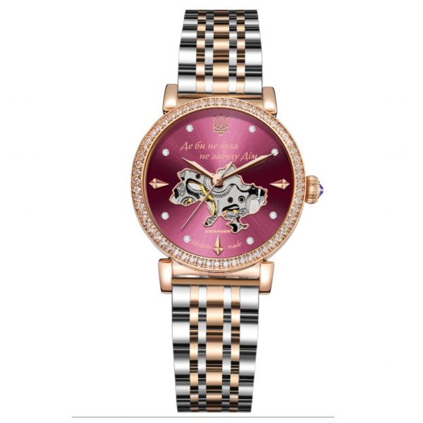 Женские механические часы Awarder 047 Silver-Gold-Pink с автоподзаводом и розовым циферблатом