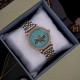 Женские часы Awarder 047 Silver-Gold-Blue с автоподзаводом и бирюзовым циферблатом