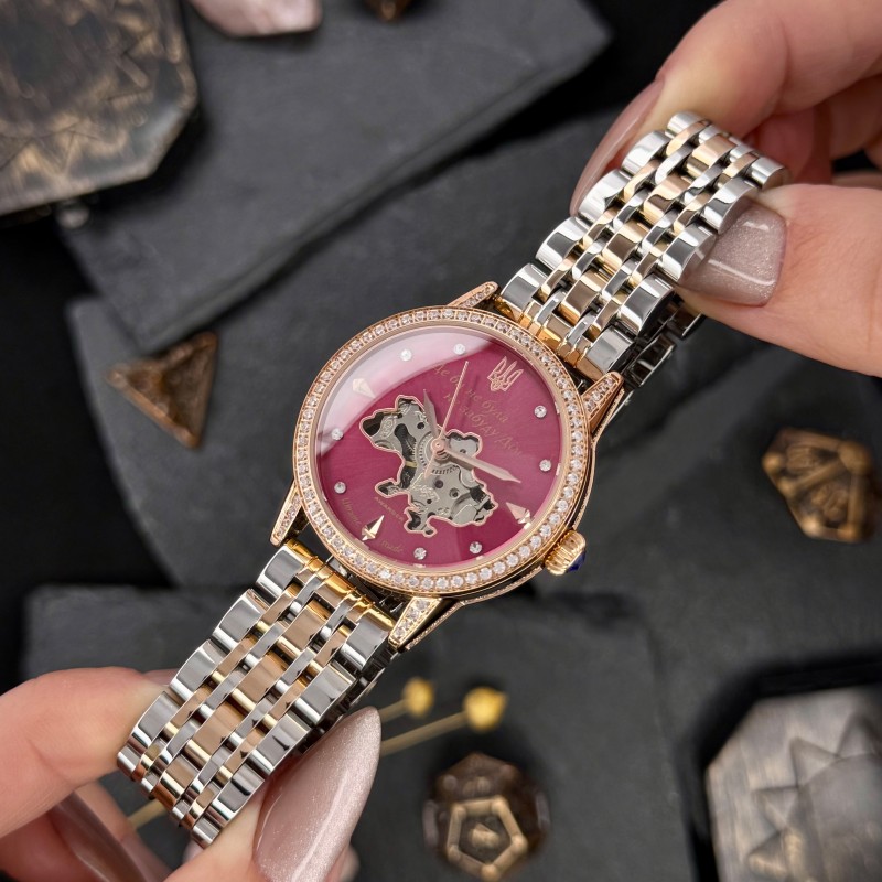 Жіночий годинник Awarder 049 Silver-Gold-Pink з механікою та автопідзаводом