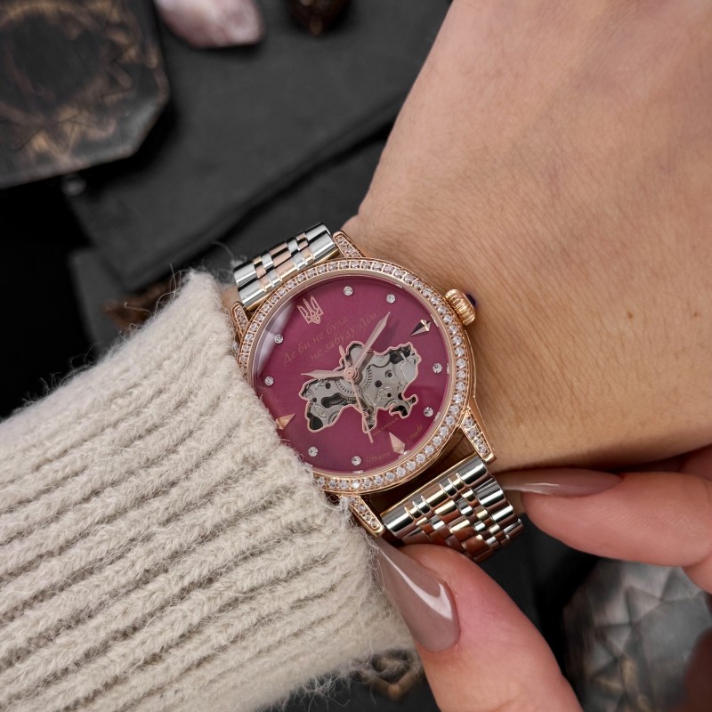 Жіночий годинник Awarder 049 Silver-Gold-Pink з механікою та автопідзаводом
