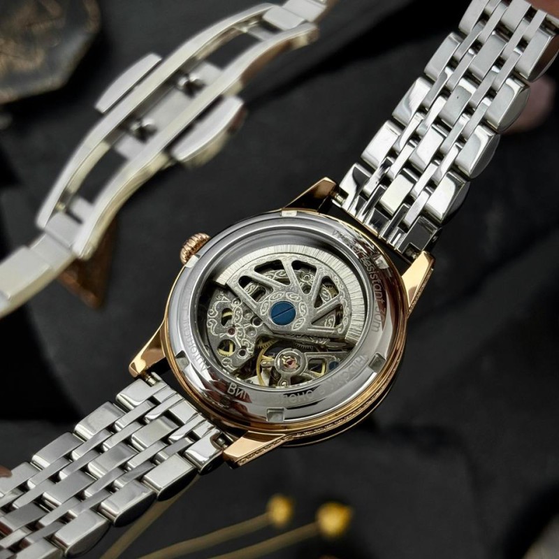 Жіночий механічний годинник Awarder 049 Silver-Gold-Blue з автопідзаводом та бірюзовим циферблатом