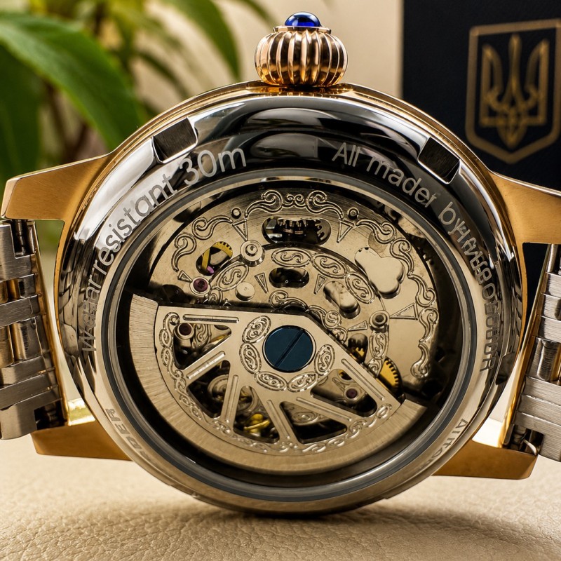 Жіночий механічний годинник Awarder 049 Silver-Gold-Green з автопідзаводом та зеленим циферблатом