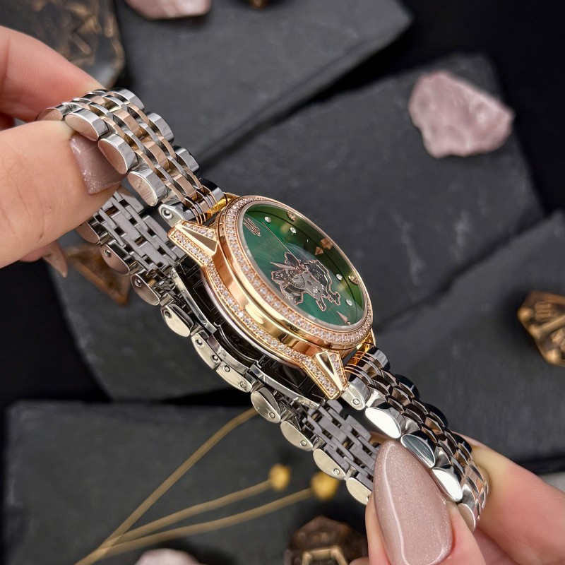 Жіночий механічний годинник Awarder 049 Silver-Gold-Green з автопідзаводом та зеленим циферблатом