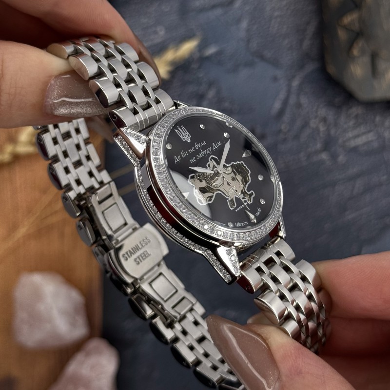 Женские механические часы Awarder 049 Silver-Black с автоподзаводом и стальным браслетом