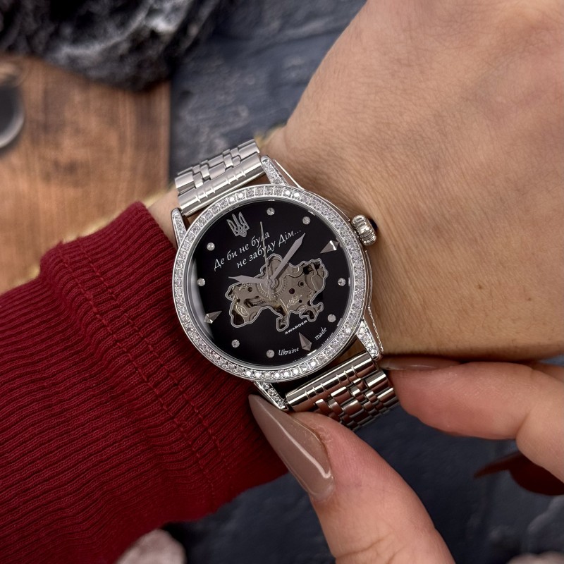 Женские механические часы Awarder 049 Silver-Black с автоподзаводом и стальным браслетом