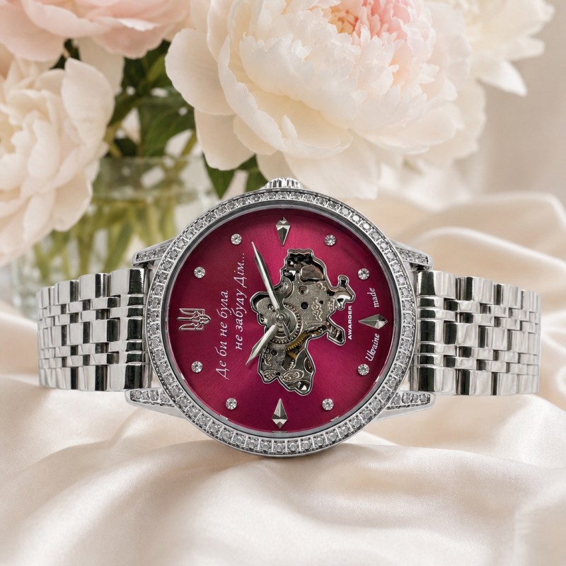 Женские механические часы Awarder 049 Silver-Pink с автоподзаводом и минеральным стеклом