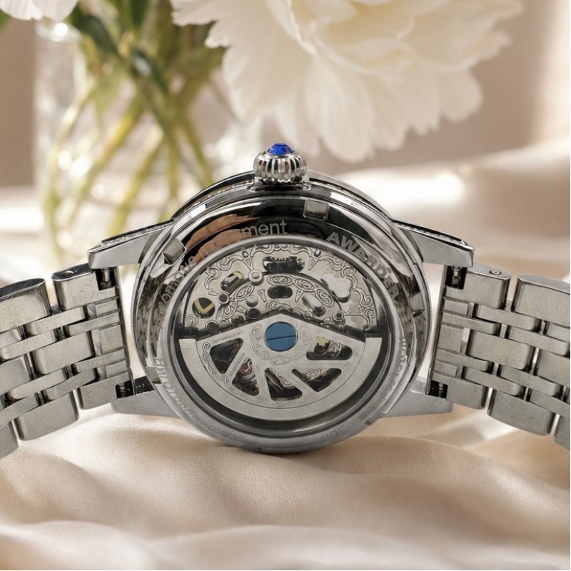 Женские механические часы Awarder 049 Silver-Pink с автоподзаводом и минеральным стеклом