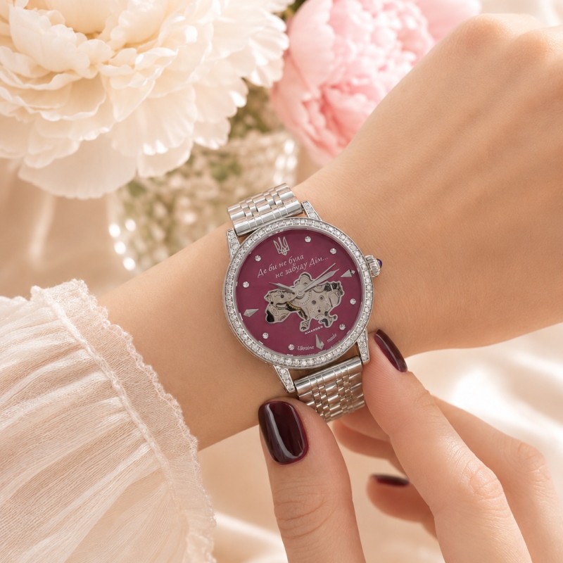 Женские механические часы Awarder 049 Silver-Pink с автоподзаводом и минеральным стеклом