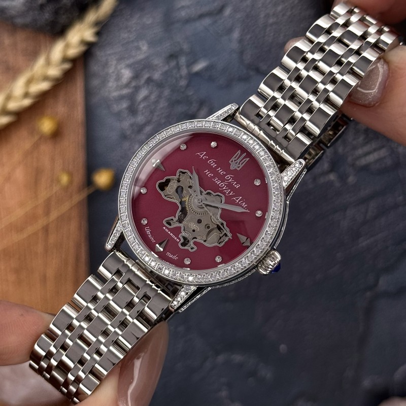 Женские механические часы Awarder 049 Silver-Pink с автоподзаводом и минеральным стеклом