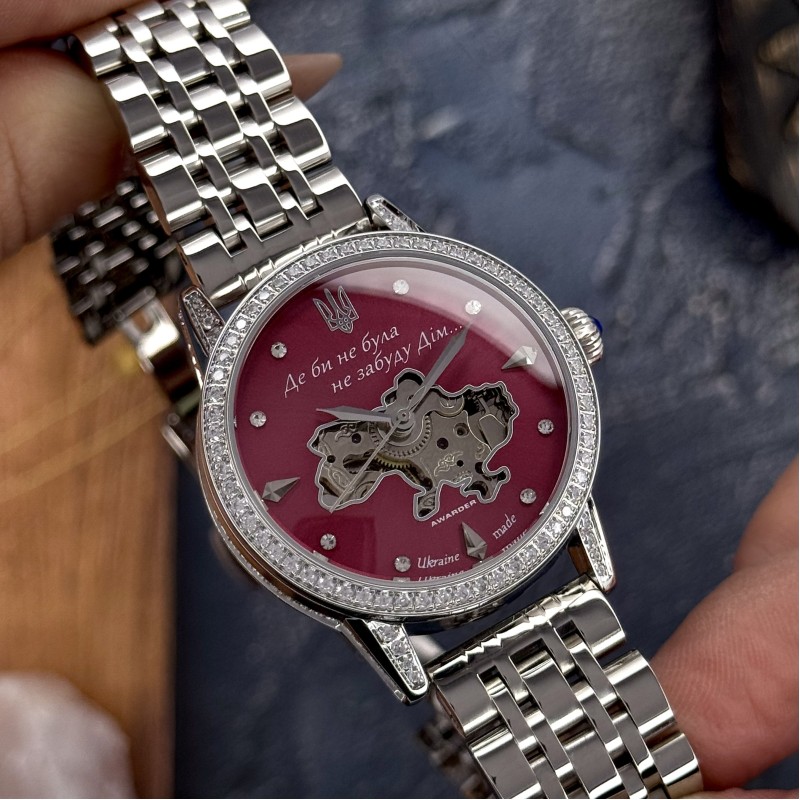Женские механические часы Awarder 049 Silver-Pink с автоподзаводом и минеральным стеклом