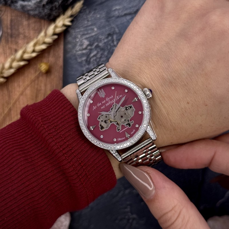 Женские механические часы Awarder 049 Silver-Pink с автоподзаводом и минеральным стеклом