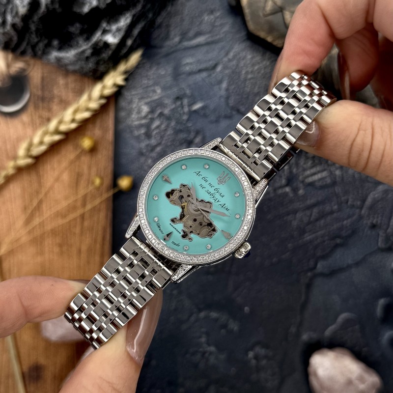 Женские механические часы Awarder 049 Silver-Blue с автоподзаводом и бирюзовым циферблатом