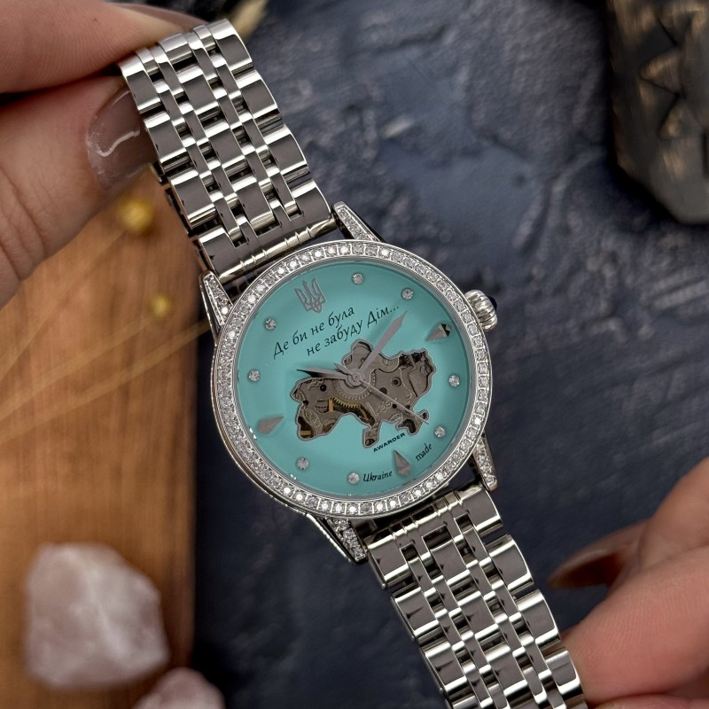 Женские механические часы Awarder 049 Silver-Blue с автоподзаводом и бирюзовым циферблатом