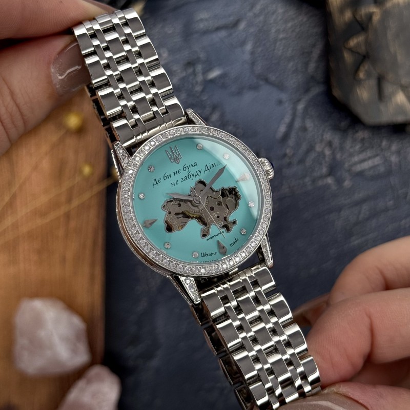 Женские механические часы Awarder 049 Silver-Blue с автоподзаводом и бирюзовым циферблатом
