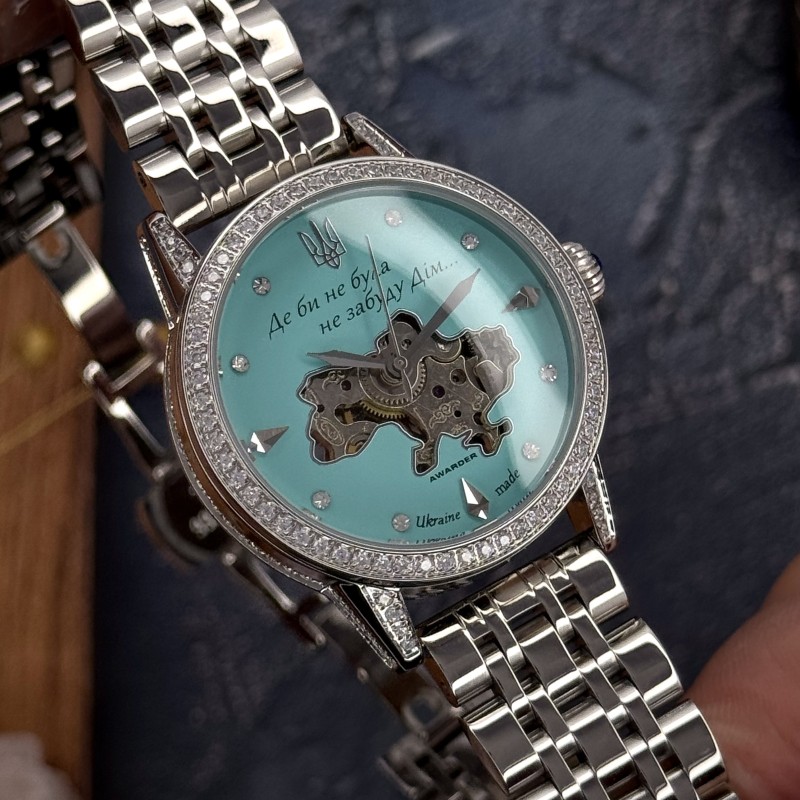 Женские механические часы Awarder 049 Silver-Blue с автоподзаводом и бирюзовым циферблатом
