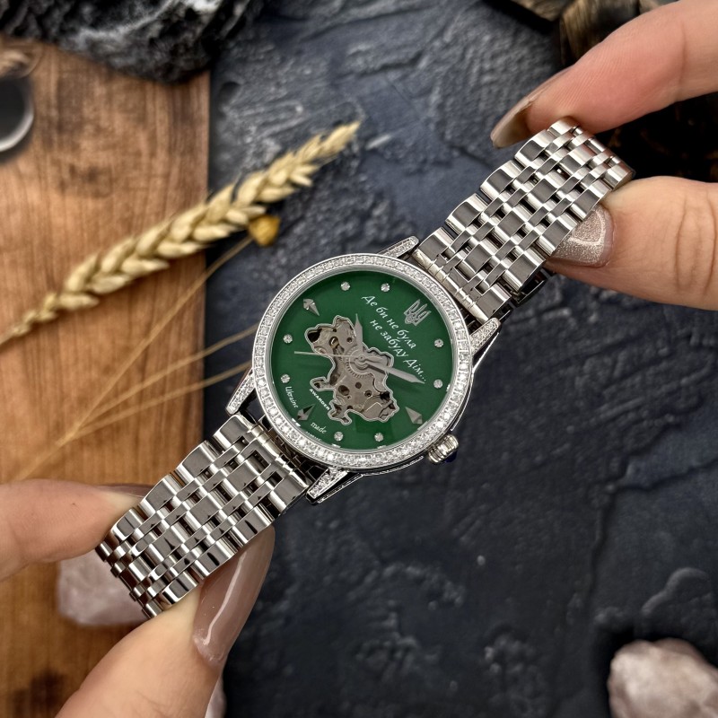 Женские механические часы Awarder 049 Silver-Green с автоподзаводом и минеральным стеклом
