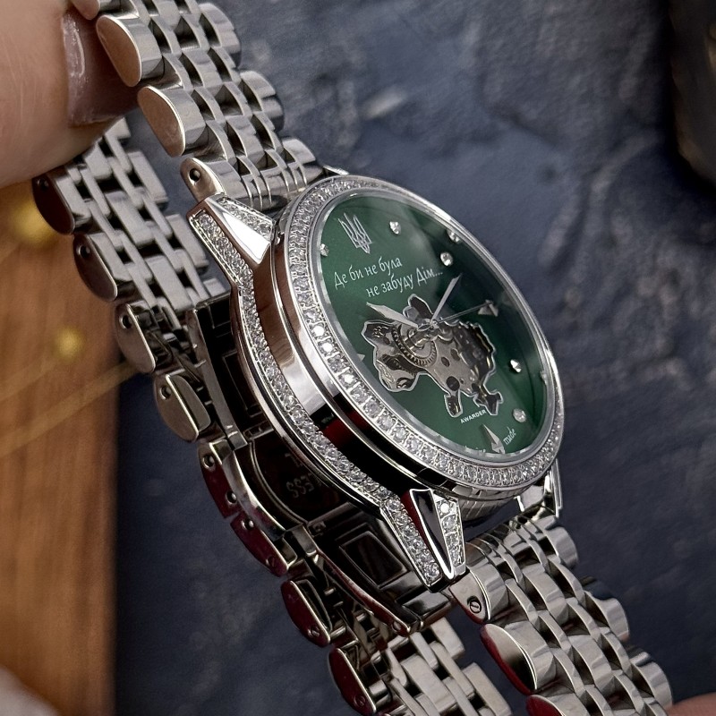 Женские механические часы Awarder 049 Silver-Green с автоподзаводом и минеральным стеклом