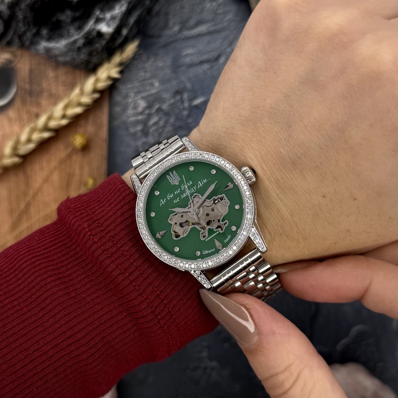 Женские механические часы Awarder 049 Silver-Green с автоподзаводом и минеральным стеклом