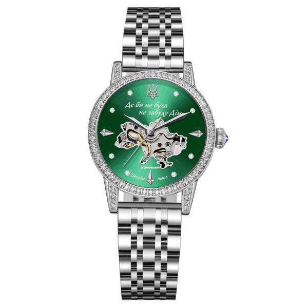 Женские механические часы Awarder 049 Silver-Green с автоподзаводом и минеральным стеклом