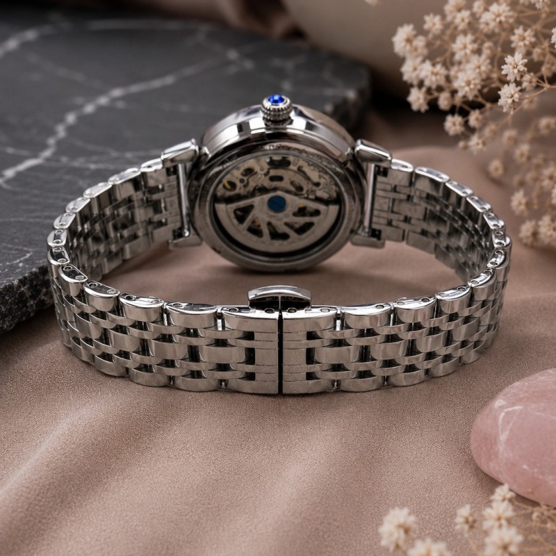 Женские механические часы Awarder 047 Silver-Black с автоподзаводом и стальным корпусом
