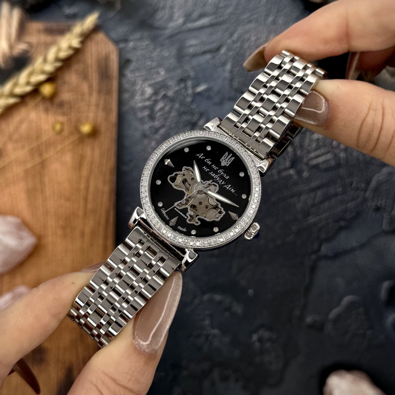 Женские механические часы Awarder 047 Silver-Black с автоподзаводом и стальным корпусом
