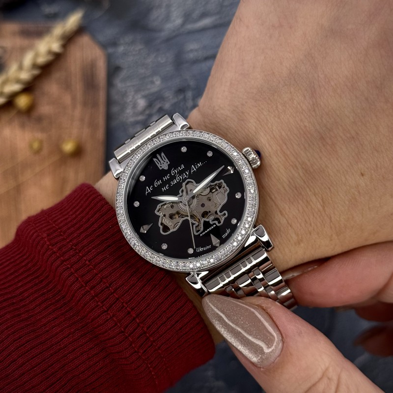 Женские механические часы Awarder 047 Silver-Black с автоподзаводом и стальным корпусом